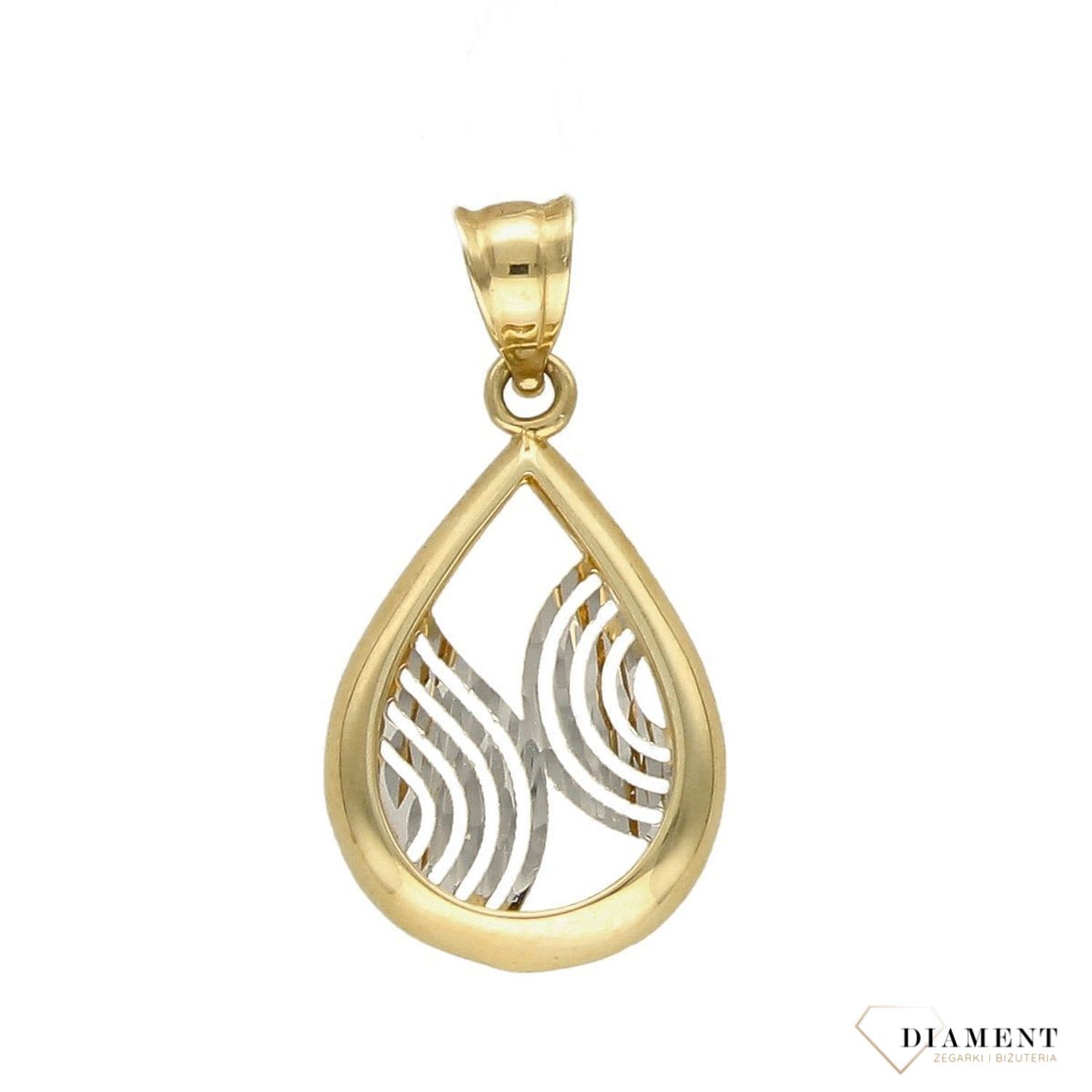 Złota zawieszka 585 łezka z białym zdobieniem ZA 3944 585.jpg